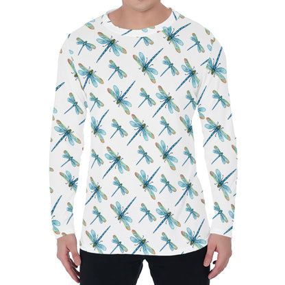 Watercolor Dragonfly Pattern Print Men's Long Sleeve T-Shirt