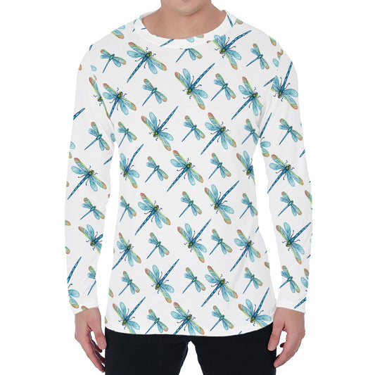 Watercolor Dragonfly Pattern Print Men's Long Sleeve T-Shirt