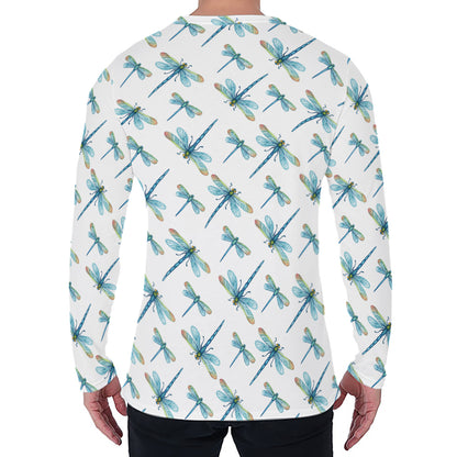 Watercolor Dragonfly Pattern Print Men's Long Sleeve T-Shirt