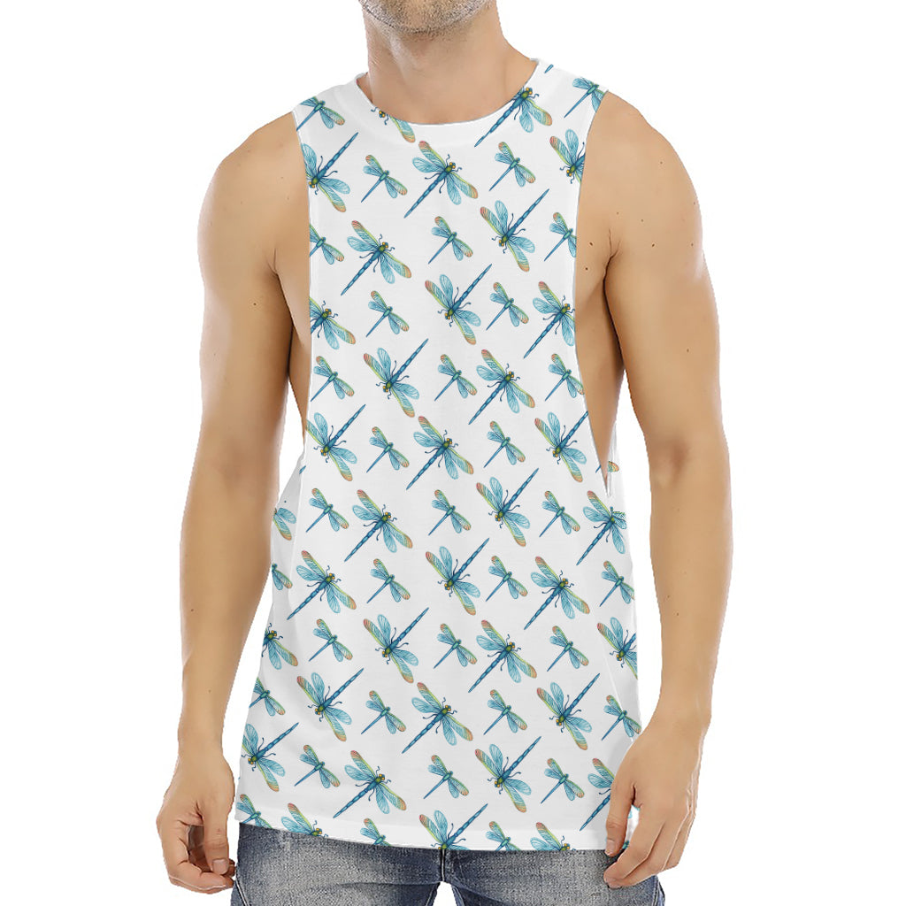 Watercolor Dragonfly Pattern Print Men's Muscle Tank Top