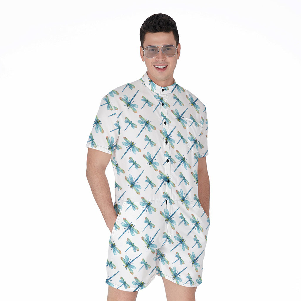 Watercolor Dragonfly Pattern Print Men's Rompers