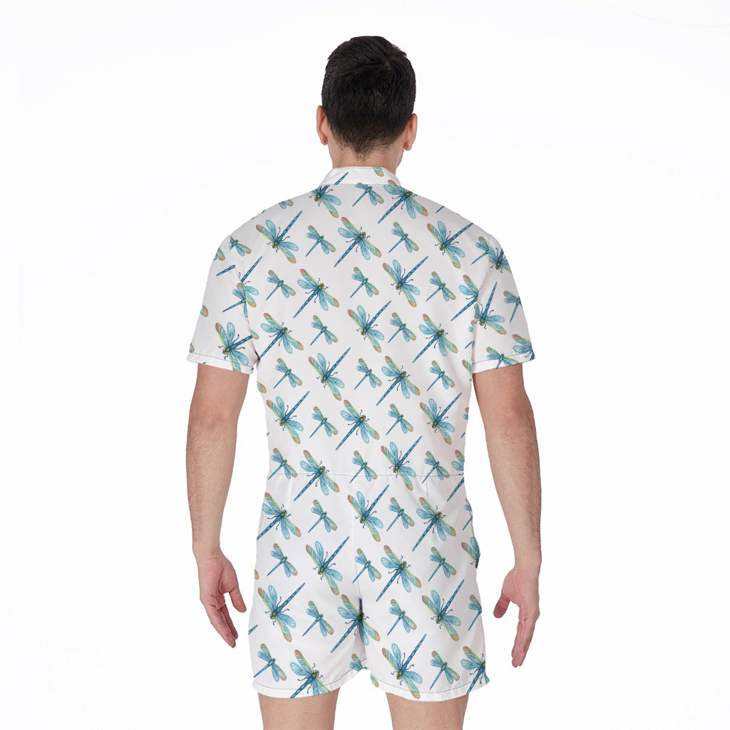 Watercolor Dragonfly Pattern Print Men's Rompers