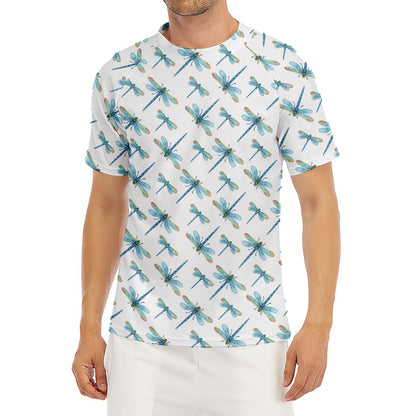 Watercolor Dragonfly Pattern Print Men's Short Sleeve Rash Guard