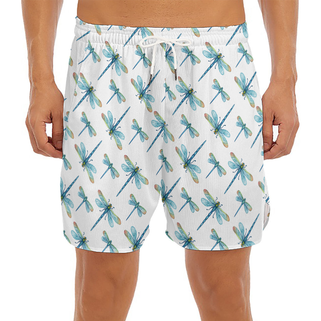 Watercolor Dragonfly Pattern Print Men's Split Running Shorts