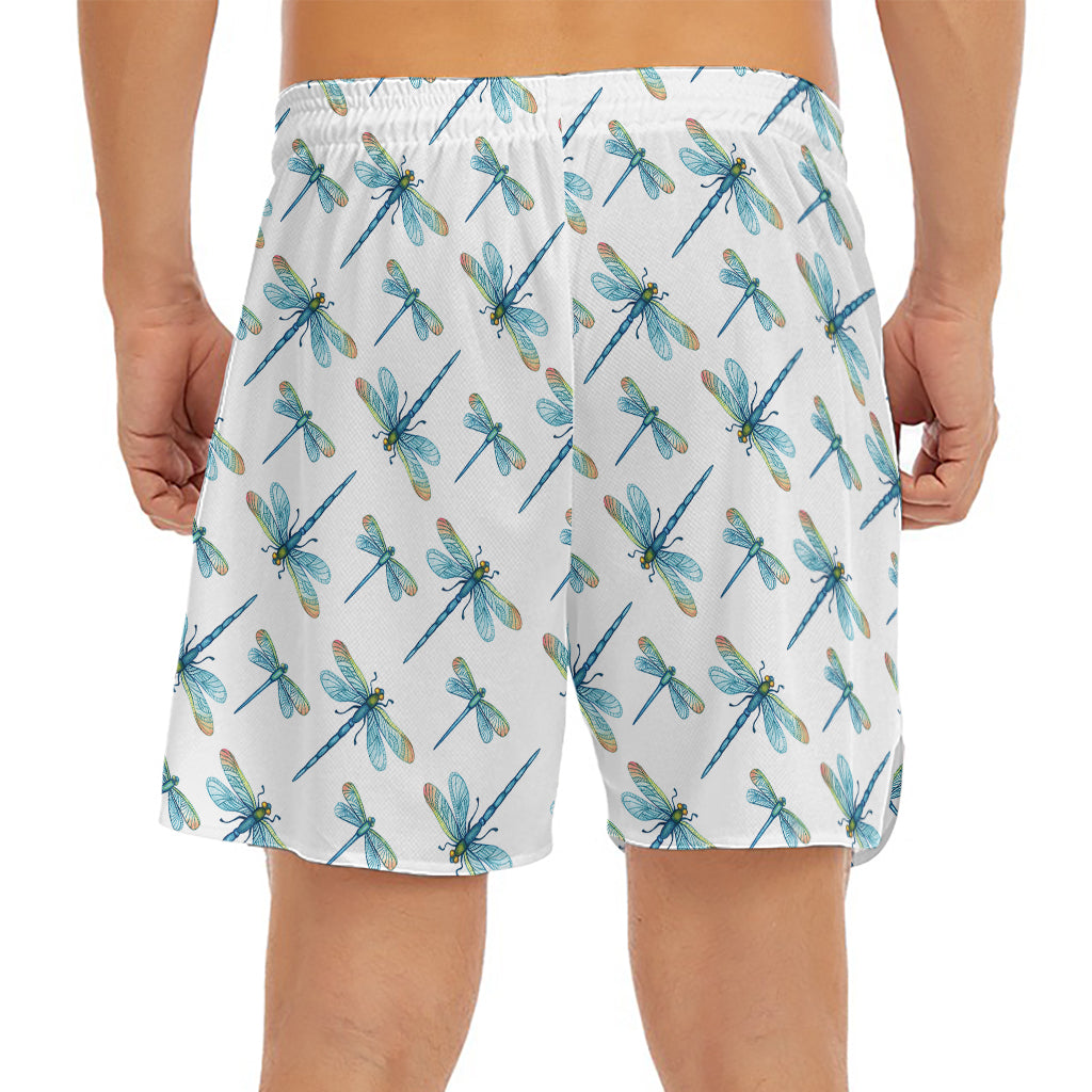 Watercolor Dragonfly Pattern Print Men's Split Running Shorts