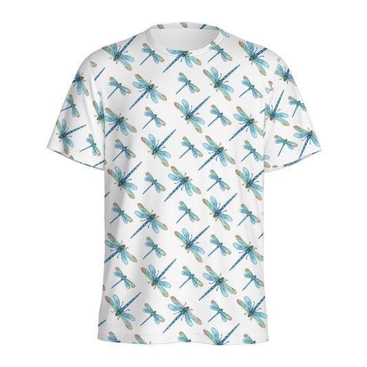 Watercolor Dragonfly Pattern Print Men's Sports T-Shirt