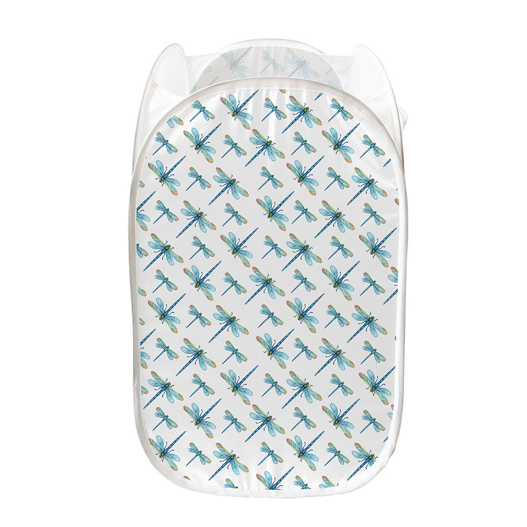 Watercolor Dragonfly Pattern Print Mesh Laundry Hamper