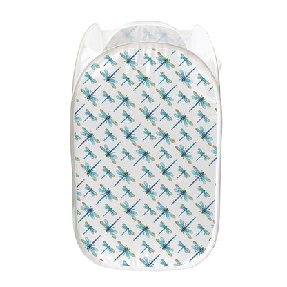 Watercolor Dragonfly Pattern Print Mesh Laundry Hamper