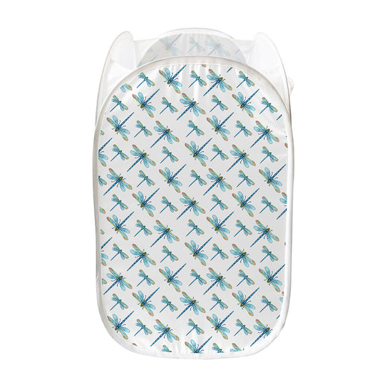 Watercolor Dragonfly Pattern Print Mesh Laundry Hamper