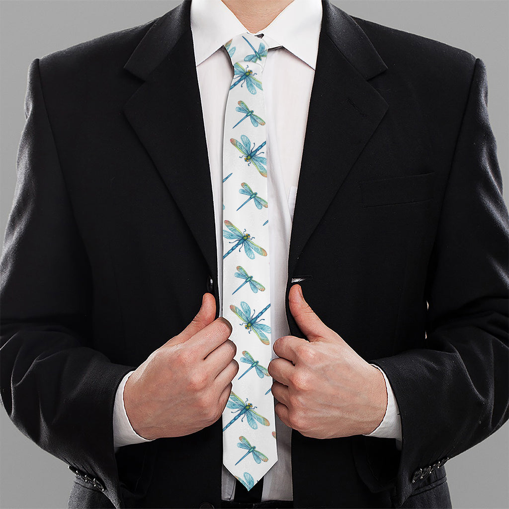 Watercolor Dragonfly Pattern Print Necktie