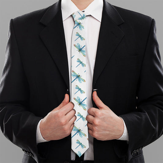 Watercolor Dragonfly Pattern Print Necktie