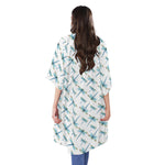 Watercolor Dragonfly Pattern Print Open Front Beach Cover Up
