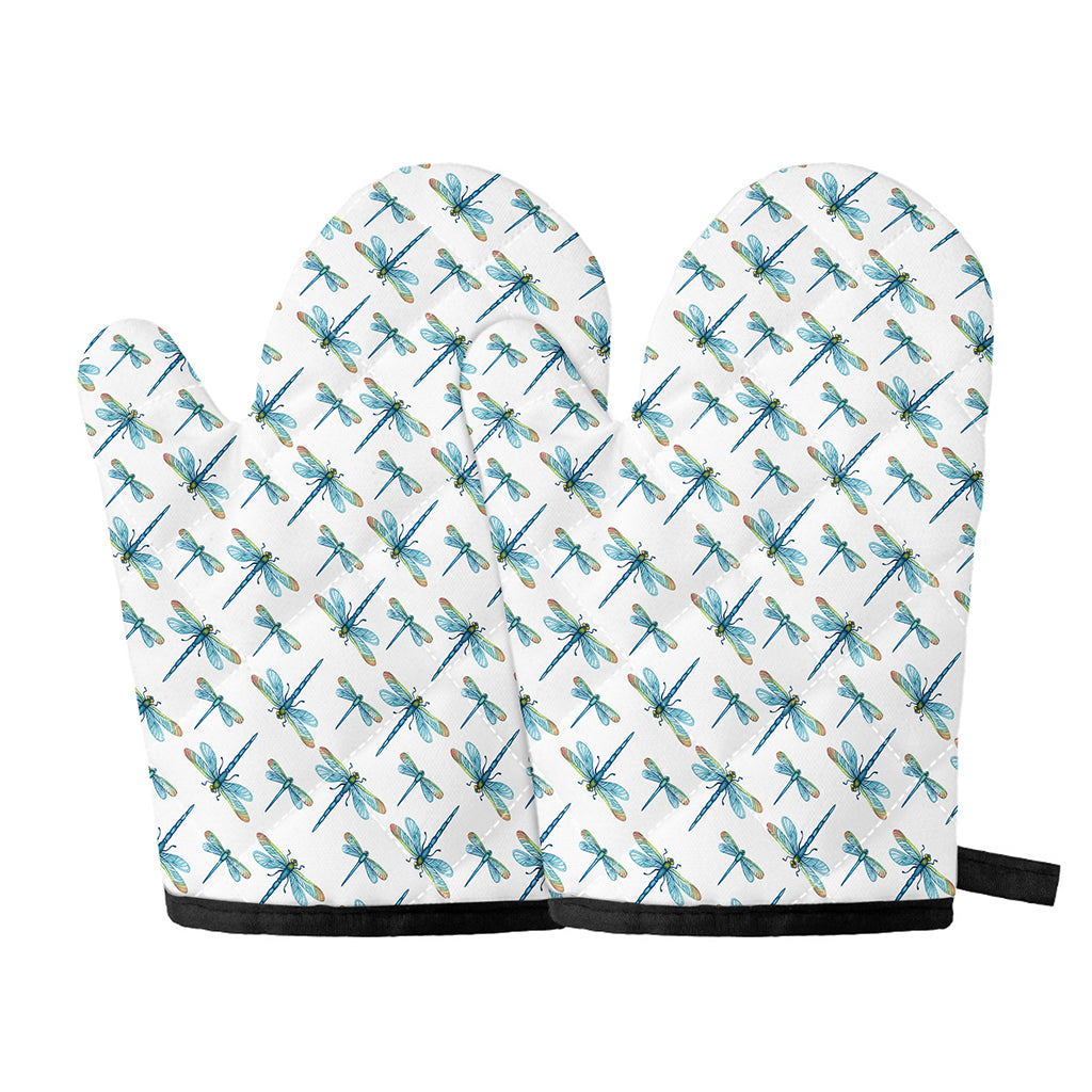 Watercolor Dragonfly Pattern Print Oven Mitts