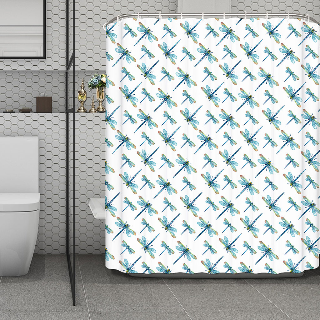 Watercolor Dragonfly Pattern Print Polyester Shower Curtain