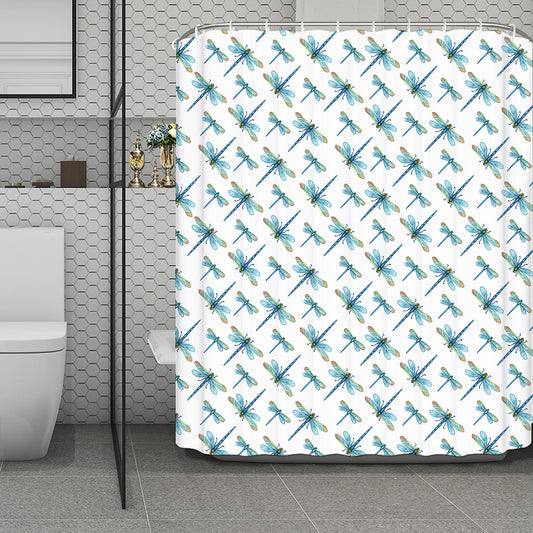 Watercolor Dragonfly Pattern Print Polyester Shower Curtain