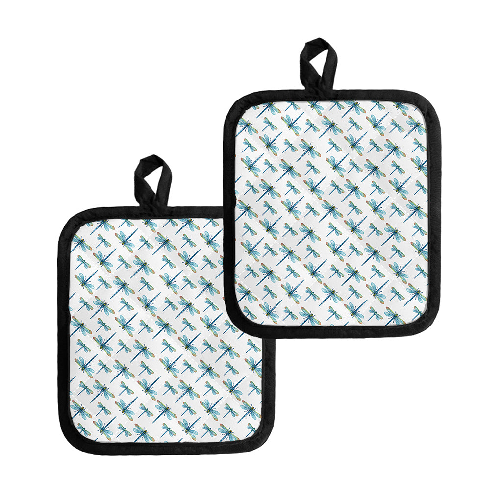Watercolor Dragonfly Pattern Print Pot Holders