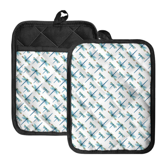 Watercolor Dragonfly Pattern Print Pot Holders With Pocket