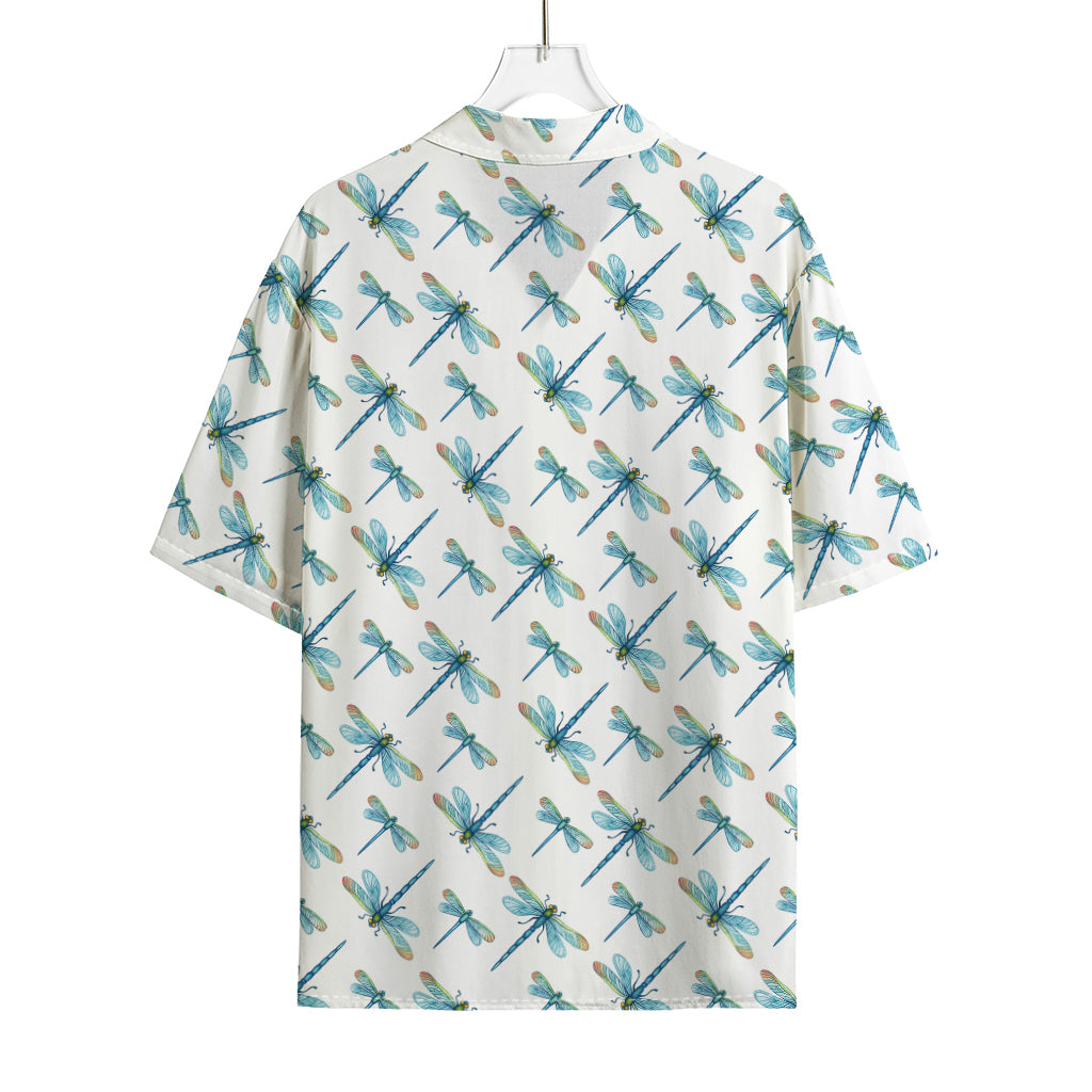 Watercolor Dragonfly Pattern Print Rayon Hawaiian Shirt