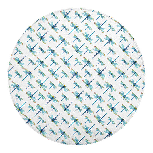 Watercolor Dragonfly Pattern Print Round Blanket