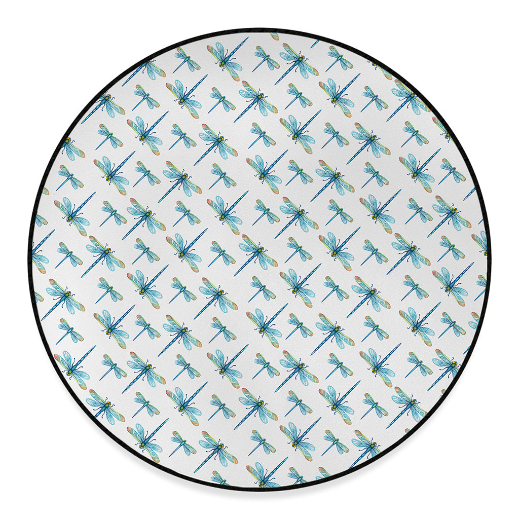 Watercolor Dragonfly Pattern Print Round Floor Mat