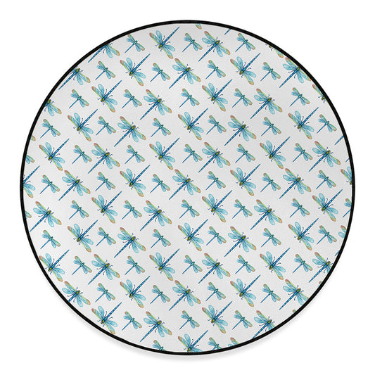 Watercolor Dragonfly Pattern Print Round Floor Mat