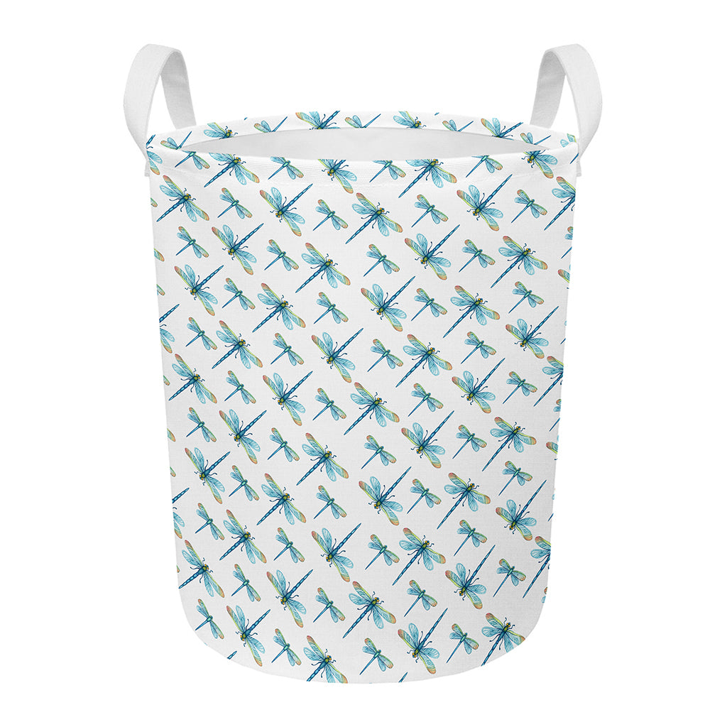 Watercolor Dragonfly Pattern Print Round Laundry Basket
