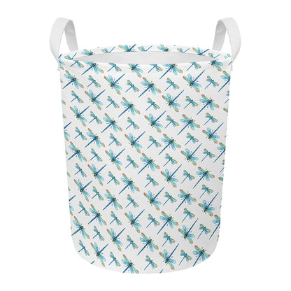 Watercolor Dragonfly Pattern Print Round Laundry Basket