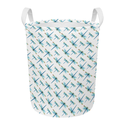 Watercolor Dragonfly Pattern Print Round Laundry Basket