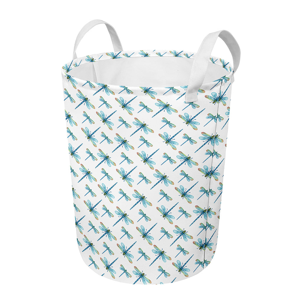 Watercolor Dragonfly Pattern Print Round Laundry Basket