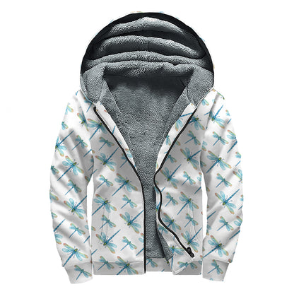Watercolor Dragonfly Pattern Print Sherpa Lined Zip Up Hoodie
