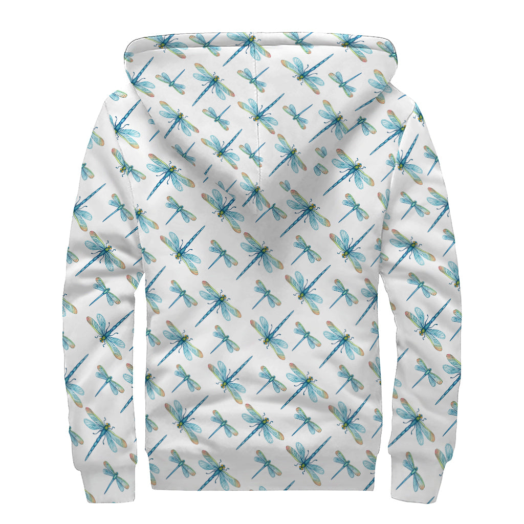 Watercolor Dragonfly Pattern Print Sherpa Lined Zip Up Hoodie