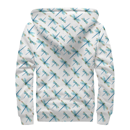 Watercolor Dragonfly Pattern Print Sherpa Lined Zip Up Hoodie