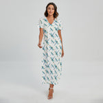 Watercolor Dragonfly Pattern Print Short Sleeve Maxi Dress