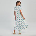 Watercolor Dragonfly Pattern Print Short Sleeve Maxi Dress