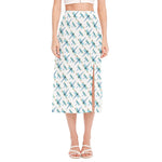 Watercolor Dragonfly Pattern Print Side Slit Midi Skirt