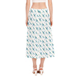 Watercolor Dragonfly Pattern Print Side Slit Midi Skirt