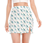 Watercolor Dragonfly Pattern Print Side Slit Mini Skirt
