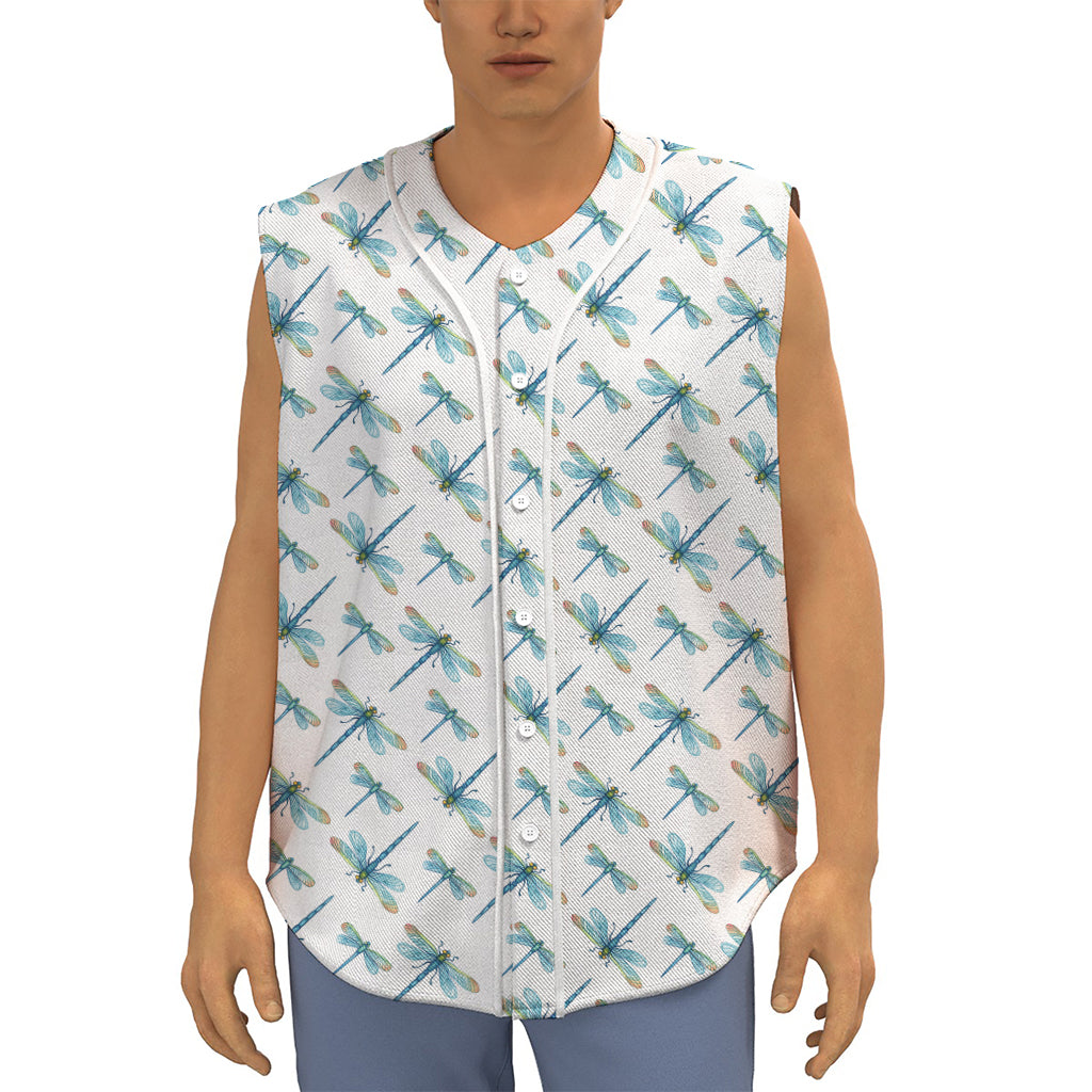 Watercolor Dragonfly Pattern Print Sleeveless Baseball Jersey