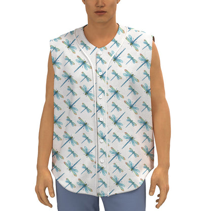 Watercolor Dragonfly Pattern Print Sleeveless Baseball Jersey