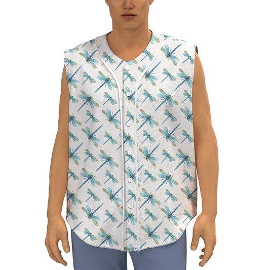 Watercolor Dragonfly Pattern Print Sleeveless Baseball Jersey