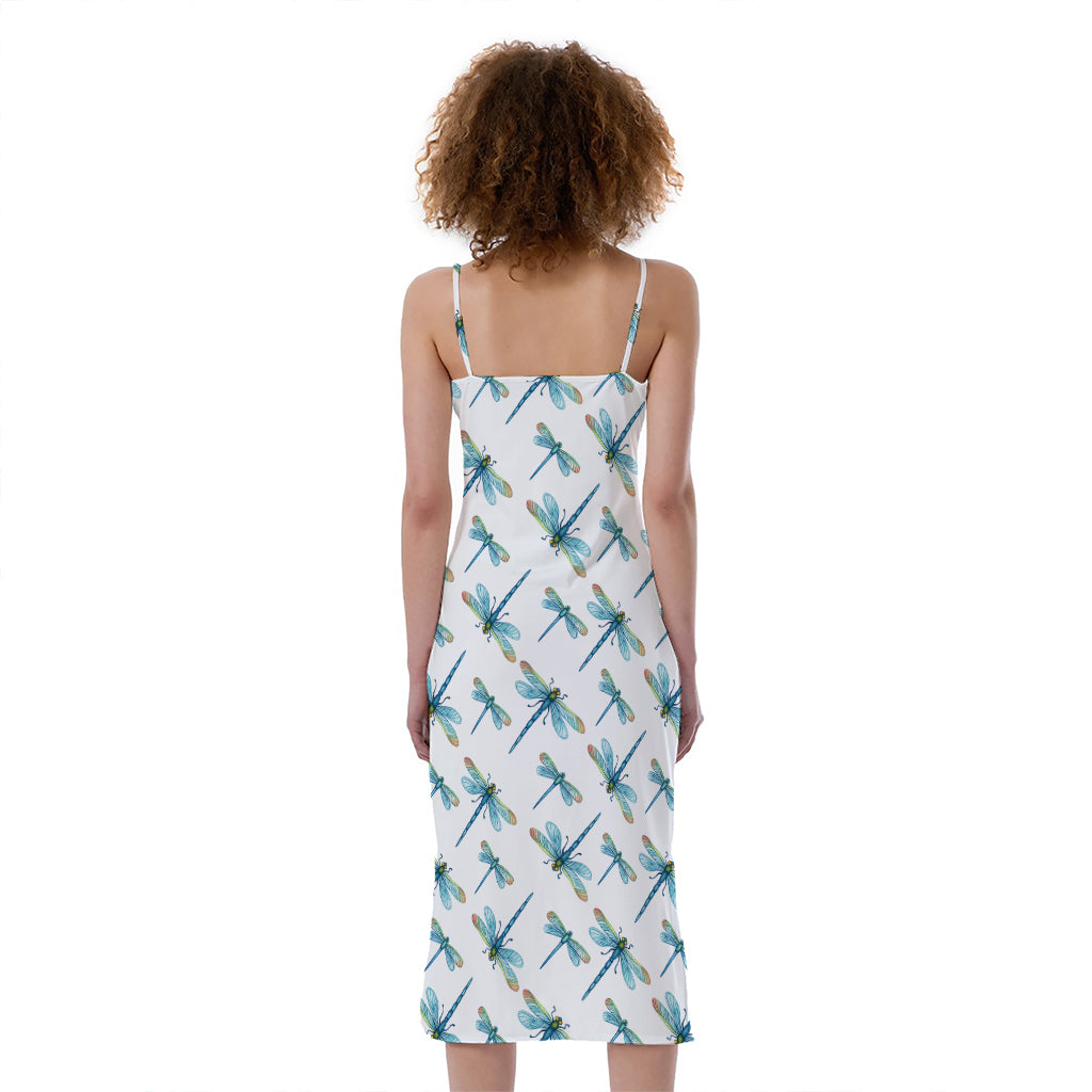 Watercolor Dragonfly Pattern Print Slim Fit Midi Cami Dress