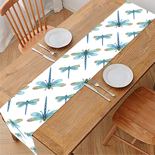 Watercolor Dragonfly Pattern Print Table Runner