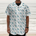 Watercolor Dragonfly Pattern Print Textured Short Sleeve Shirt