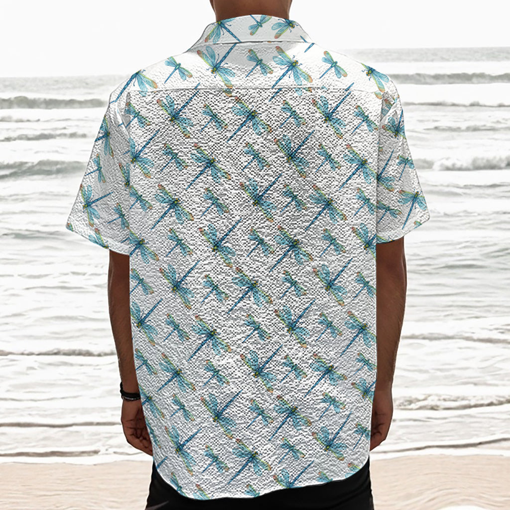 Watercolor Dragonfly Pattern Print Textured Short Sleeve Shirt