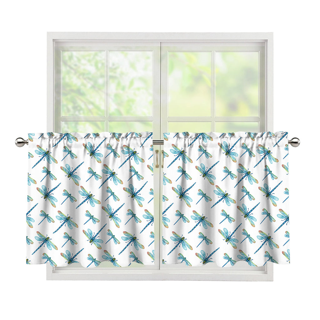 Watercolor Dragonfly Pattern Print Tier Curtains