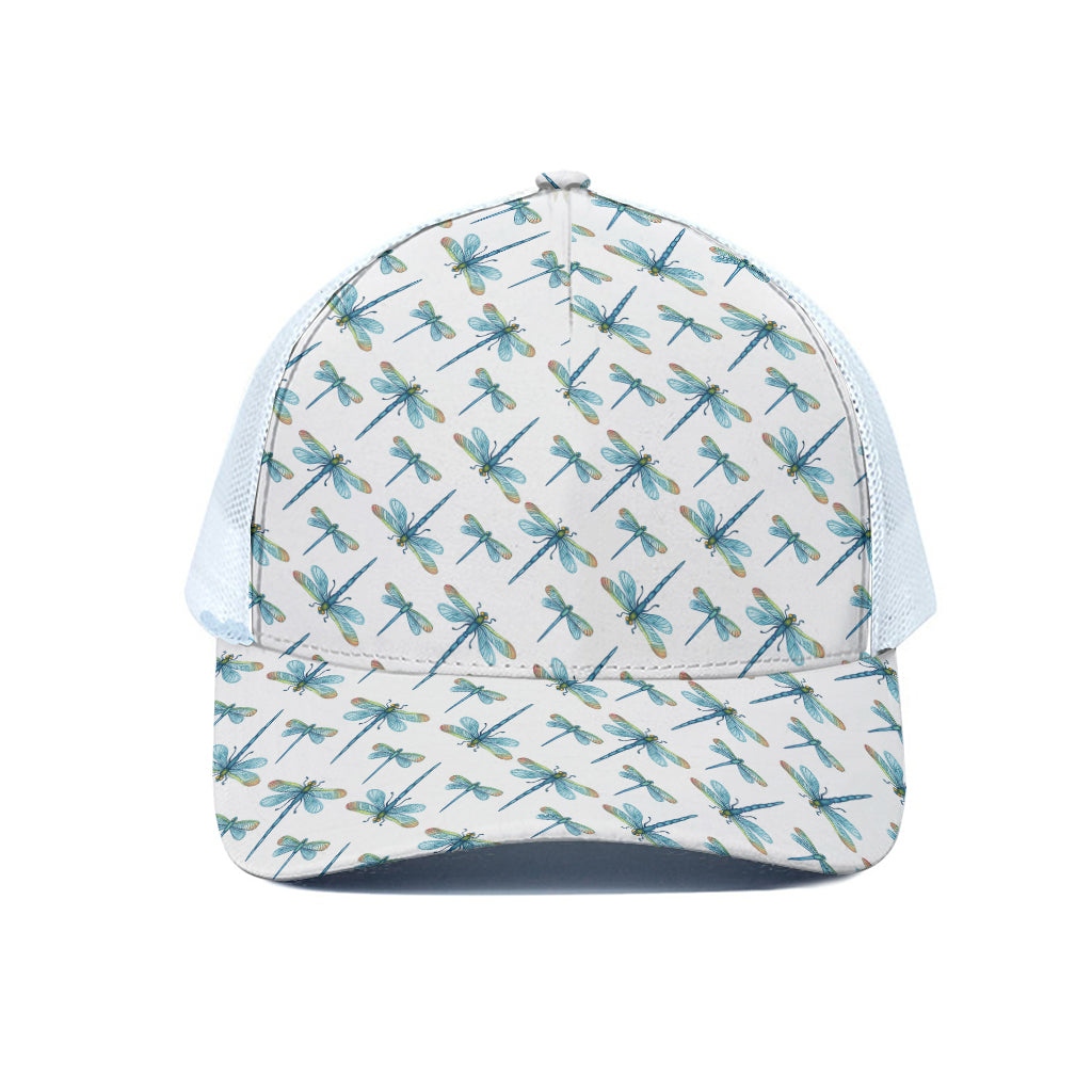 Watercolor Dragonfly Pattern Print White Mesh Trucker Cap
