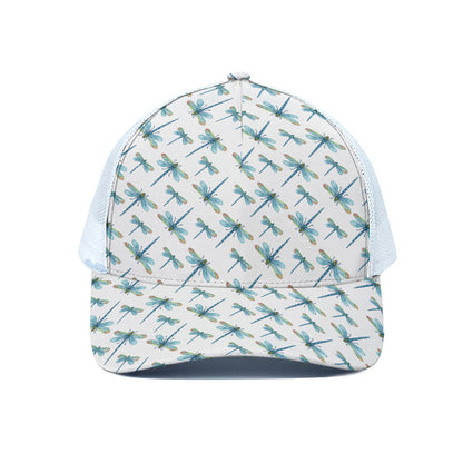 Watercolor Dragonfly Pattern Print White Mesh Trucker Cap
