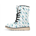 Watercolor Dragonfly Pattern Print Winter Boots