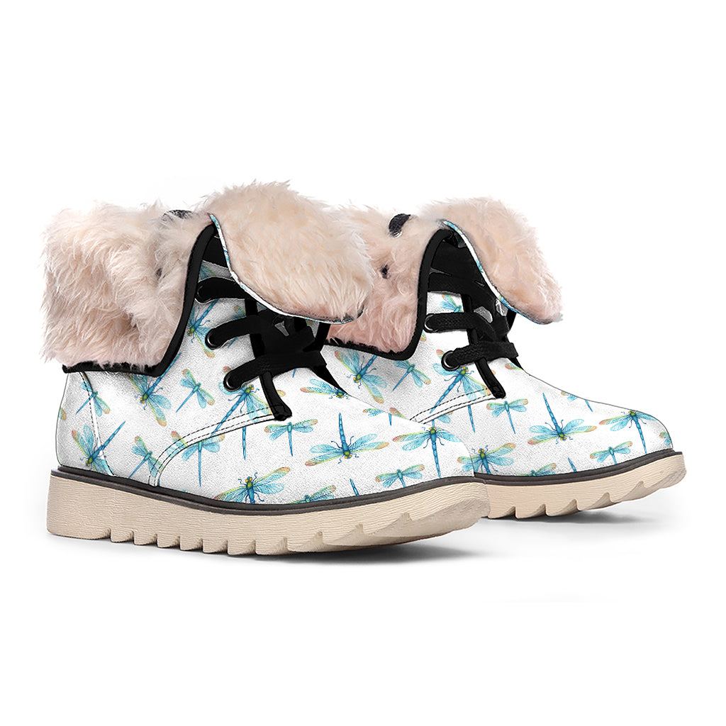 Watercolor Dragonfly Pattern Print Winter Boots
