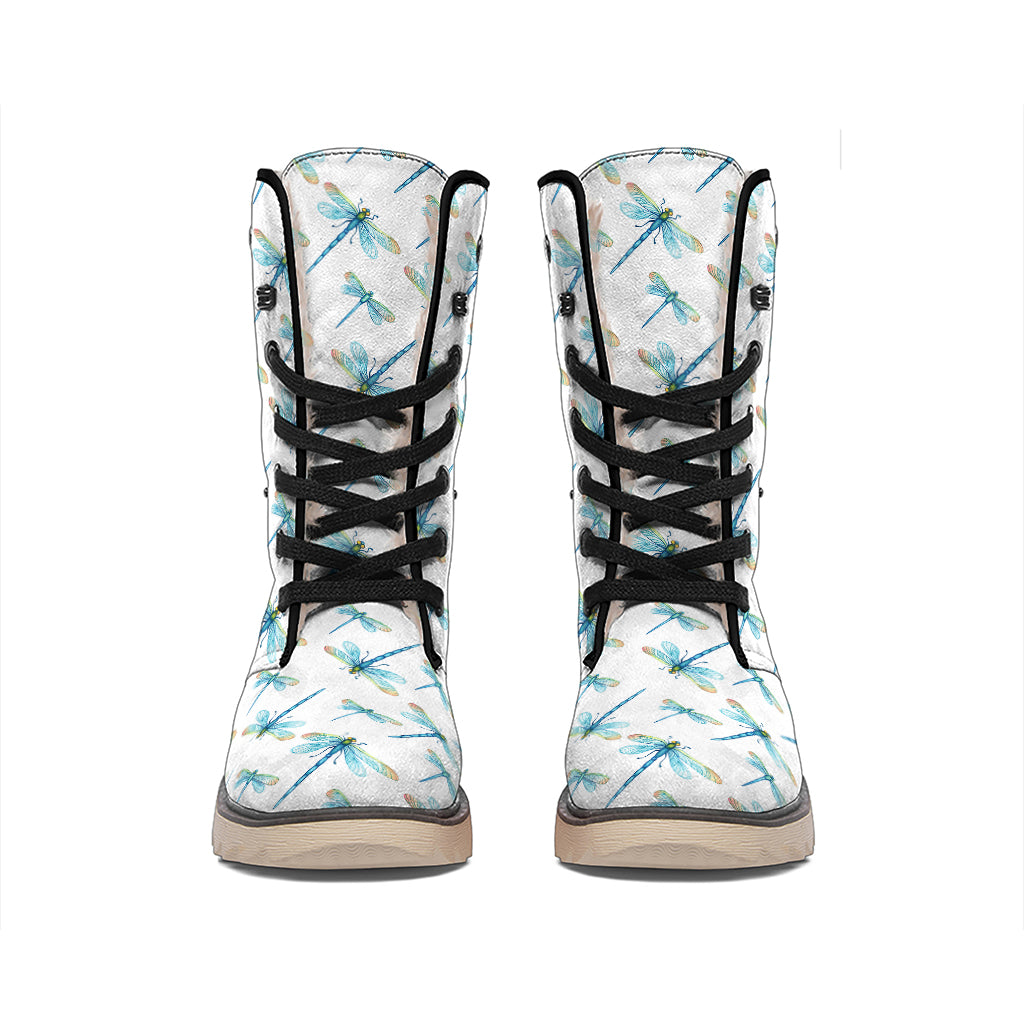 Watercolor Dragonfly Pattern Print Winter Boots